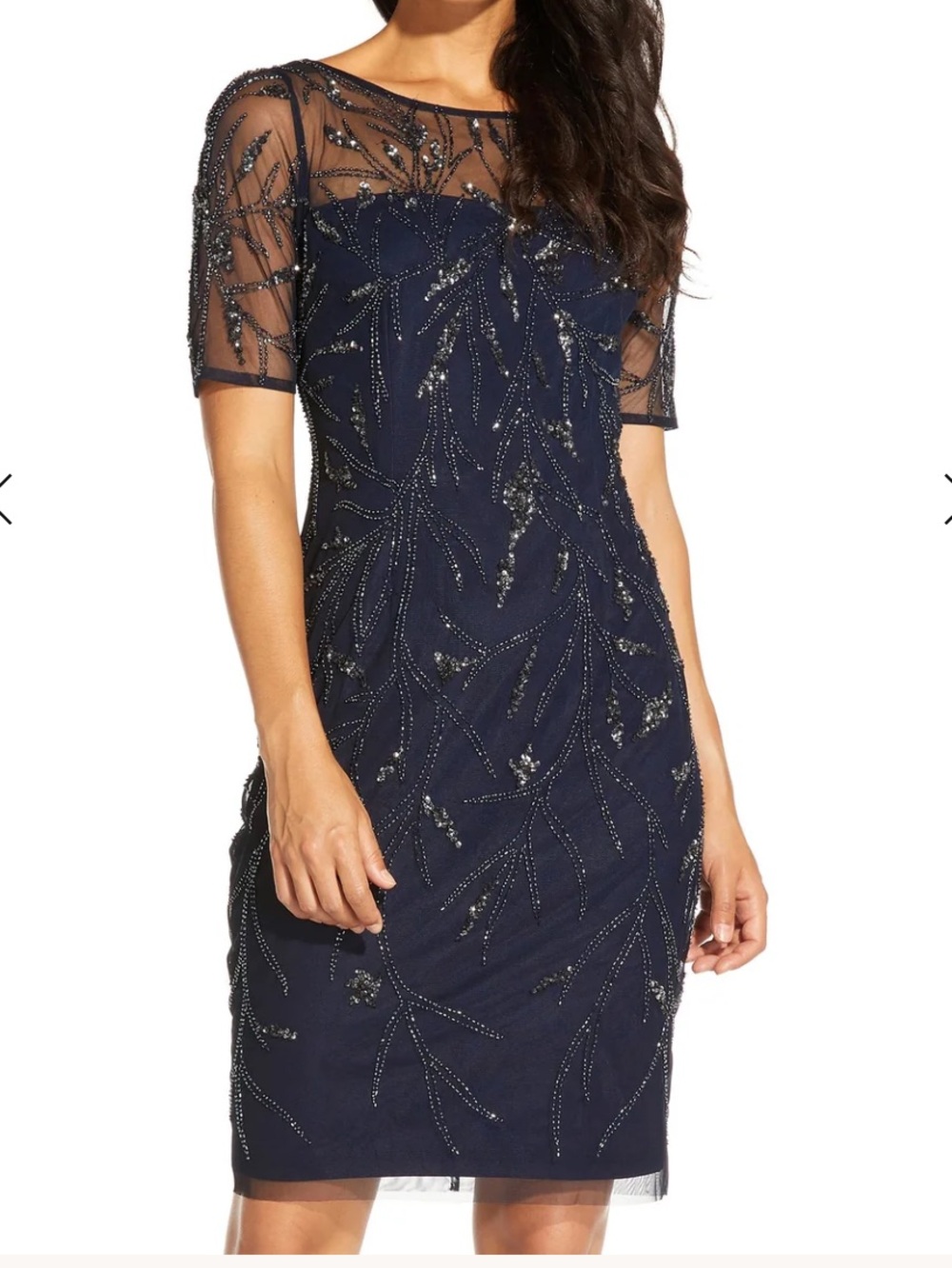 Adrianna Papell midnight sequin beaded knee length dress partially lined size 6